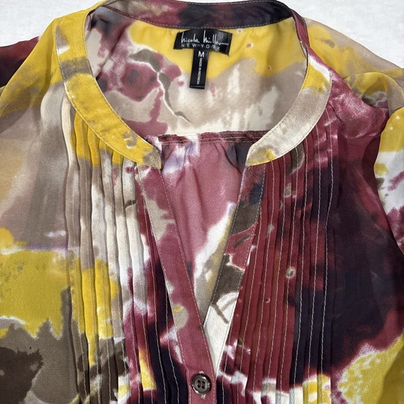 Nicole Miller 3/4 Sleeve Watercolor Blouse Flowy Medium - Picture 4 of 15